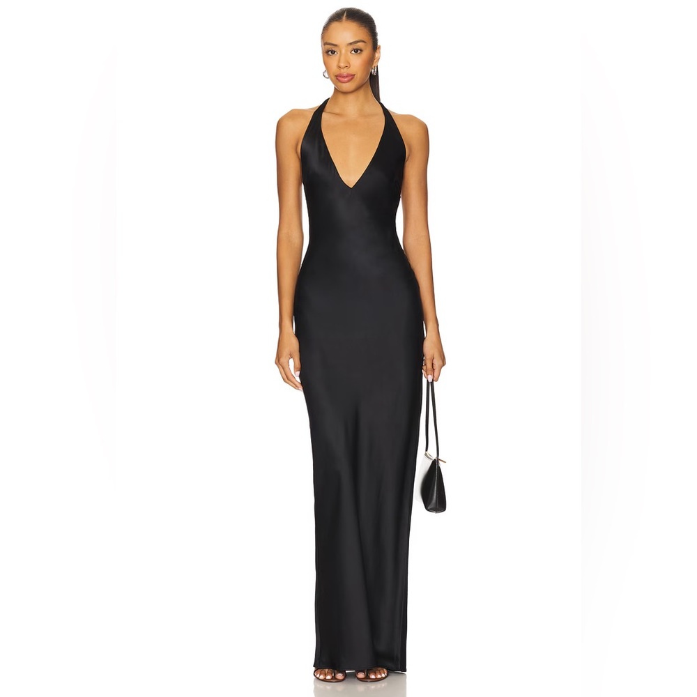 Amanda Uprichard Black Halter Maxi Dress
